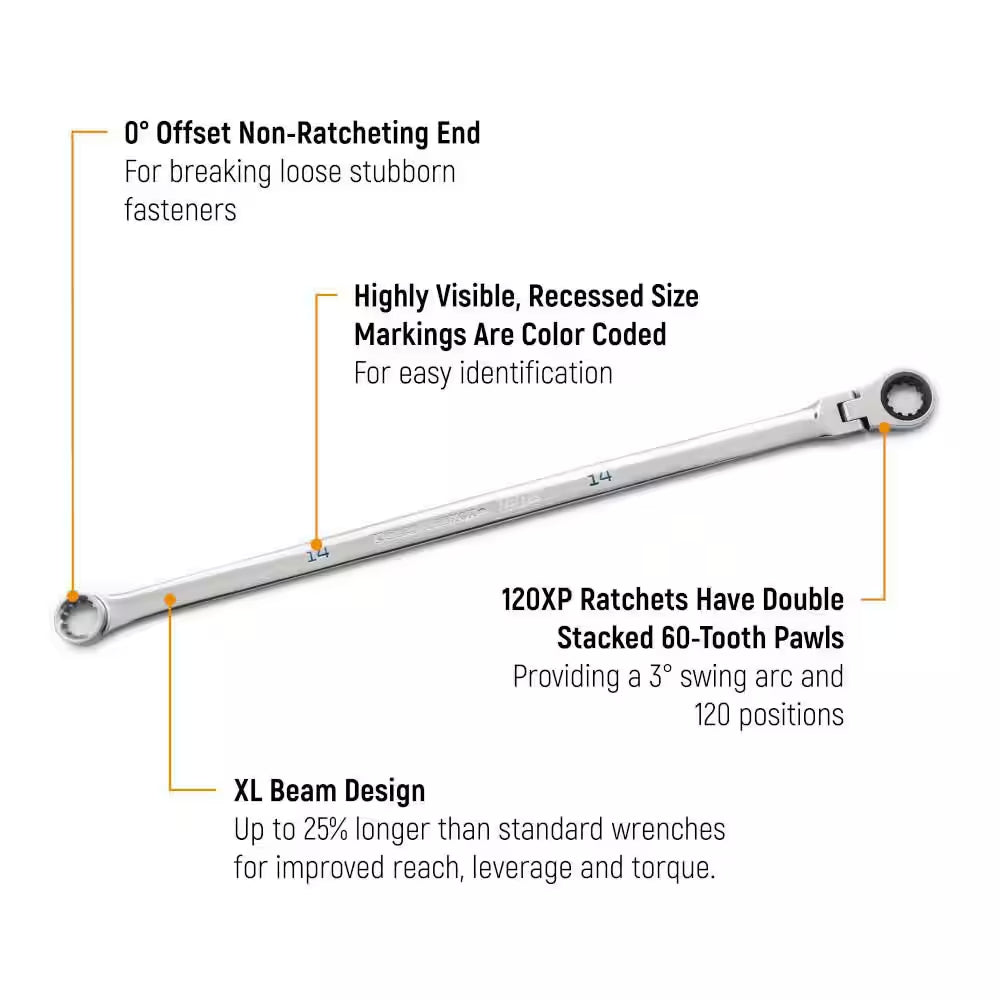 8 Mm 120XP Universal Spline XL Flex Gearbox Ratcheting Wrench