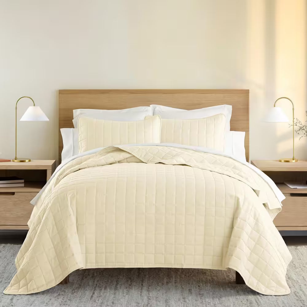 Square Yellow Queen Performance Quilted Coverlet Set