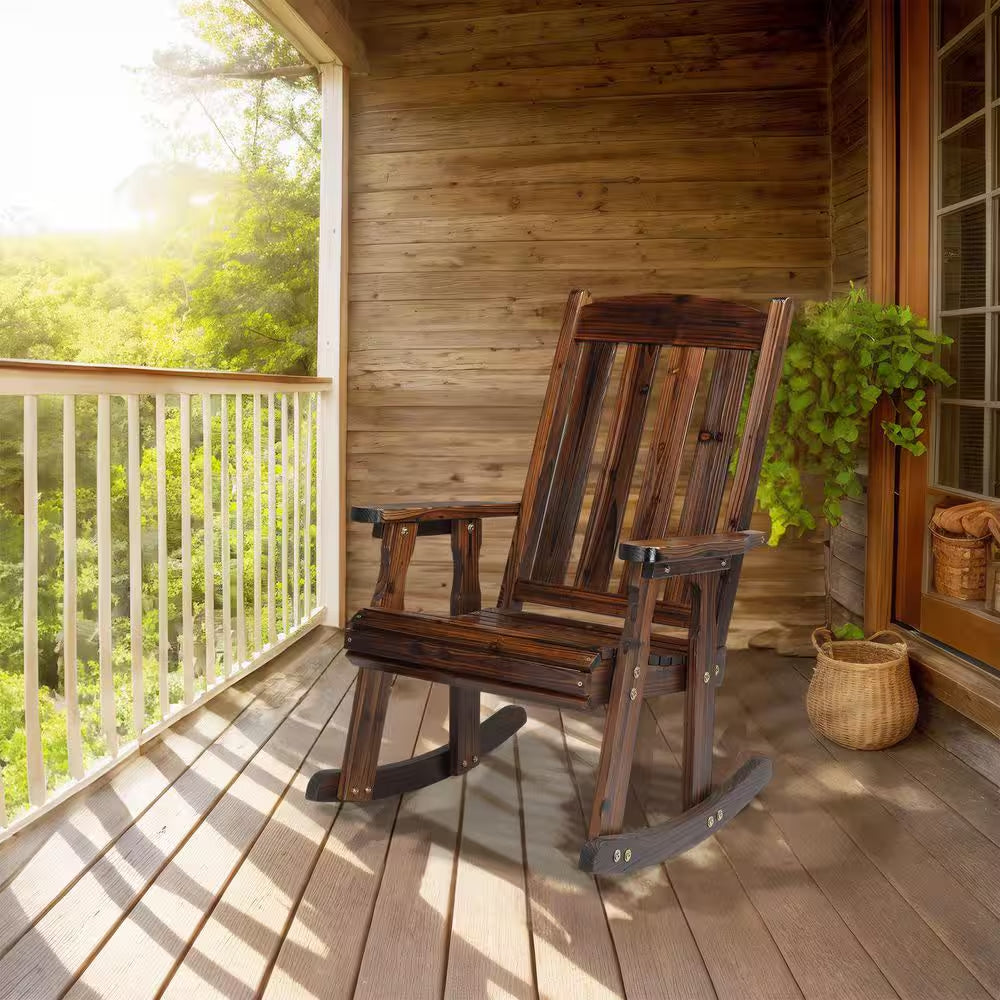 Rustic Heavy Duty 600 Lbs. Wood Outdoor Rocking Chair with Ergonomic Design for Garden, Yard, Patio