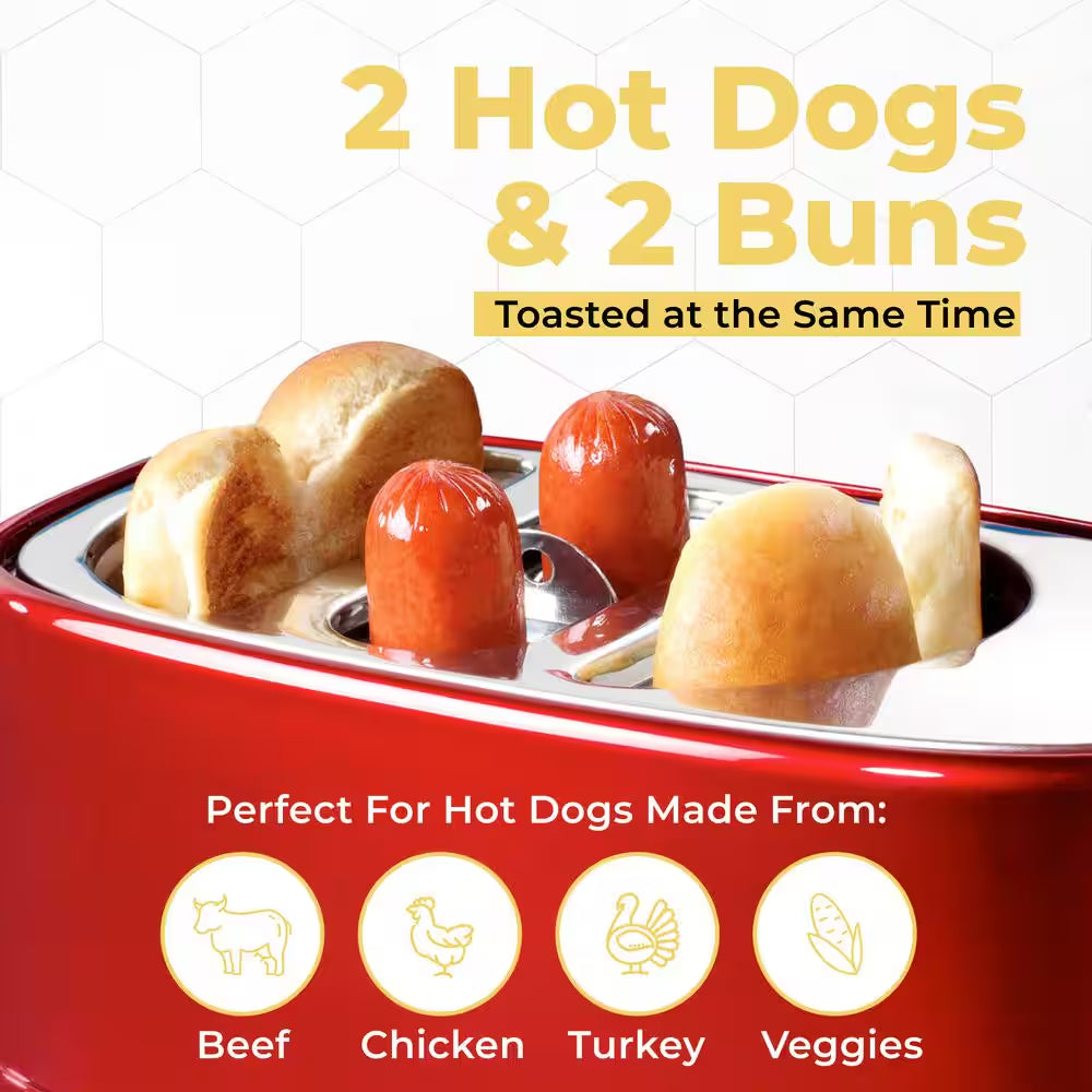 Pop-Up 2-Hot Dog and Bun Toaster with Mini Tongs