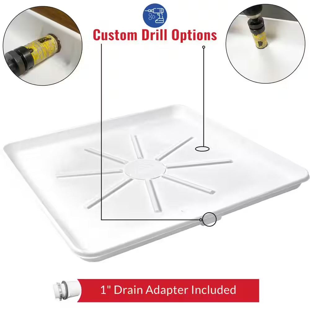 30 In. X 28 In. Plastic Washing Machine Drain Pan with Drainhose Adapter