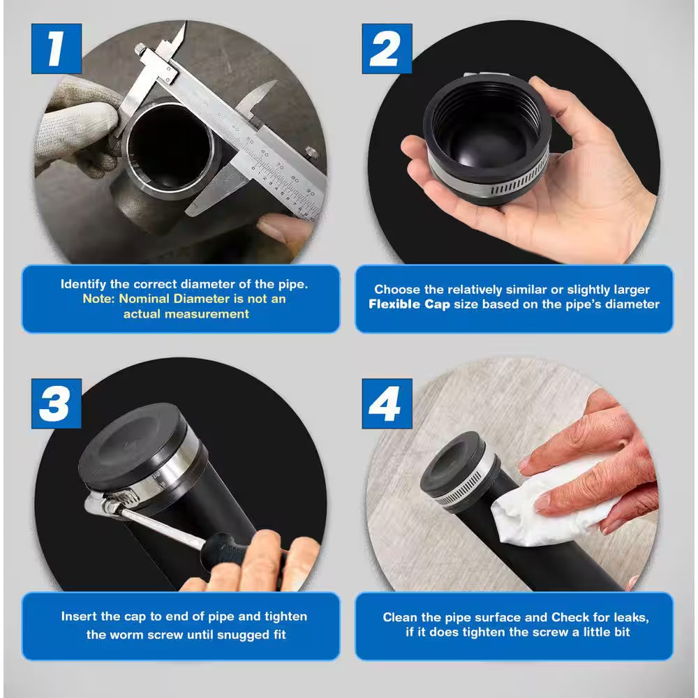 6 In. Pvc Flexible Pipe Cap with Stainless Steel Clamps