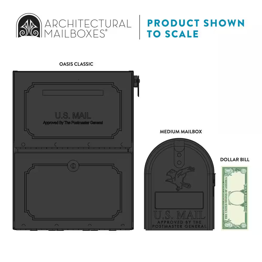 Oasis Classic Black, Extra Large, Steel, Locking, Post Mount Parcel Mailbox with High Security Reinforced Lock