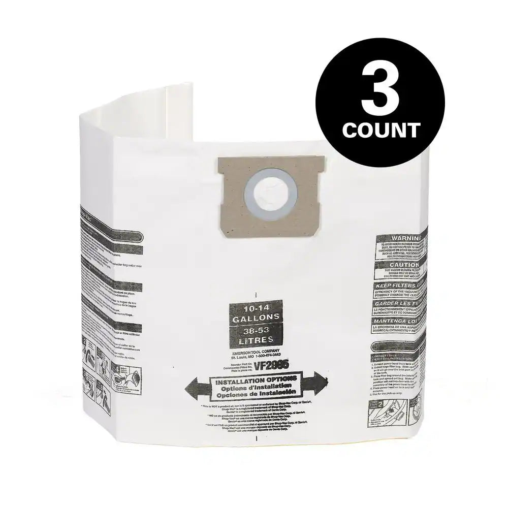 General Debris VF2005 Wet Dry Vac Dry Pick-Up Only Dust Collection Bags for 10-14 Gal. Shop-Vac Brand Shop Vacuums (3Pk)