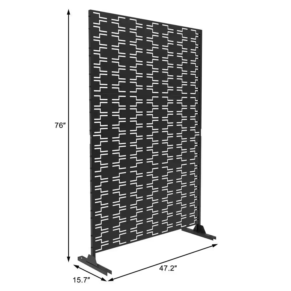 76 In. Galvanized Steel Garden Fence Outdoor Privacy Screen Garden Screen Panels in Black