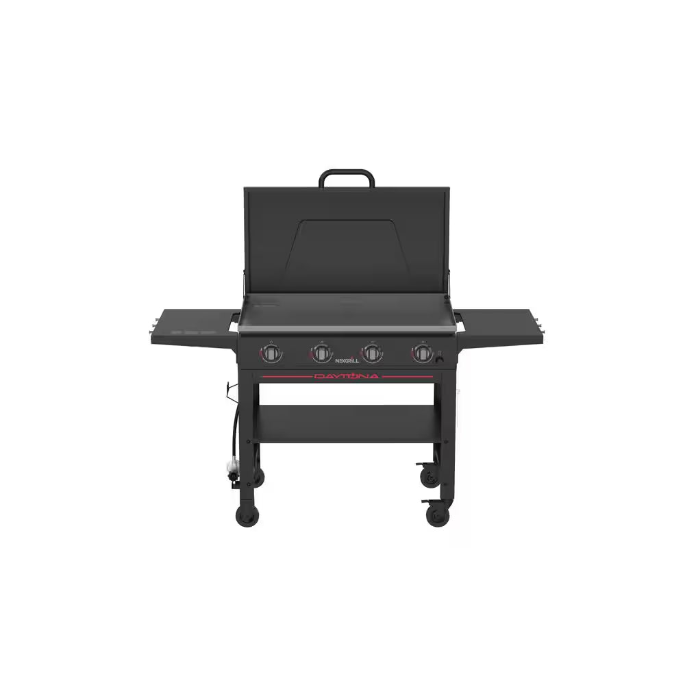 Daytona 4-Burner Propane Gas Griddle with Lid in Black