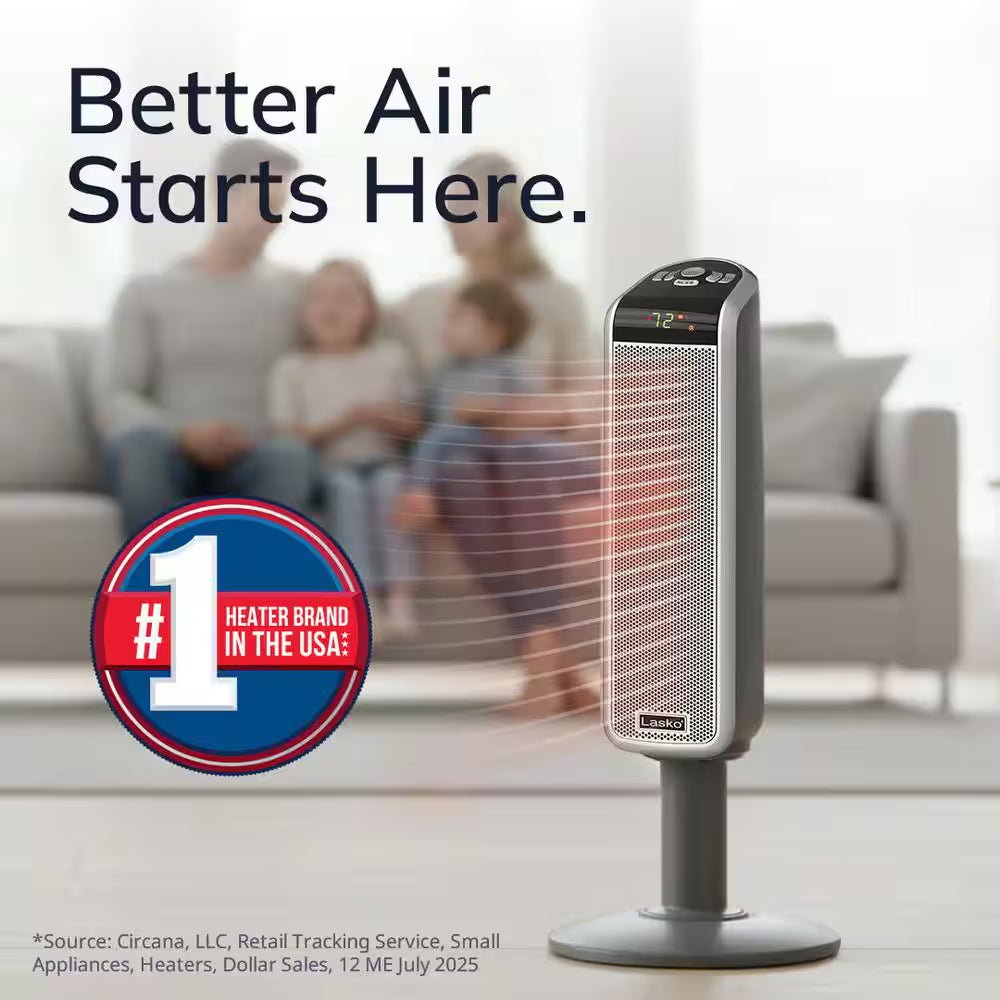 1500W 29 In. Gray Electric Pedestal Ceramic Oscillating Space Heater with Digital Display and Remote Control