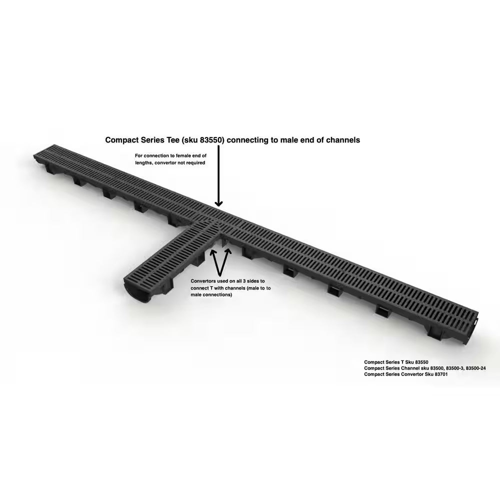 Compact Series 5.4 In. W X 3.2 In. D X 39.4 In. L Trench and Channel Drain Kit with Black Grate (3-Pack : 9.8 Ft)