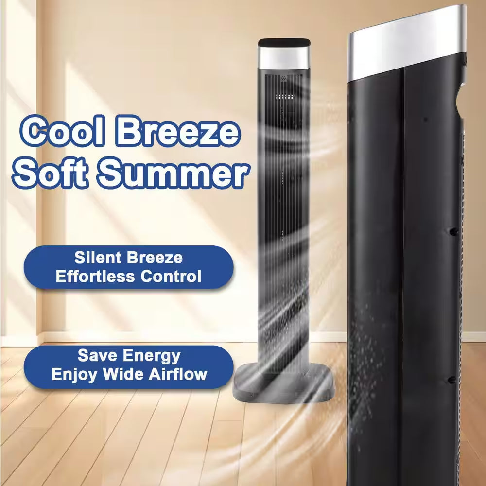 42 In. 3-Fan Speeds Tower Fan in Black with Remote Control