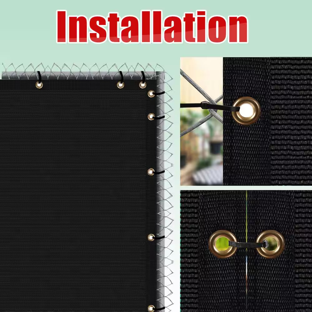 6 Ft. X 50 Ft. Black Privacy Fence Screen Mesh Fabric Cover Windscreen with Reinforced Grommets for Garden Fence