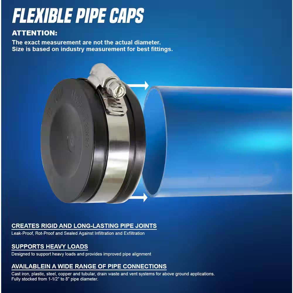 6 In. Pvc Flexible Pipe Cap with Stainless Steel Clamps