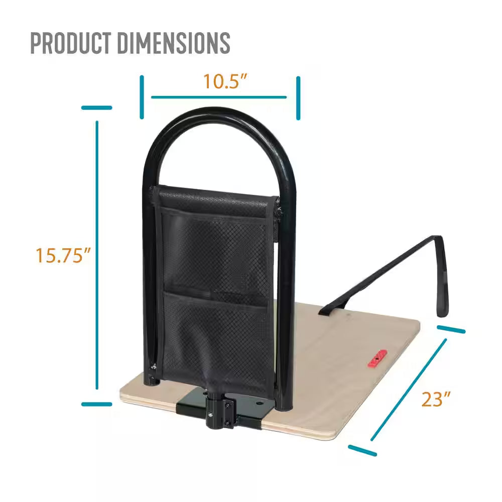 10.5 In. Bedcane Home Bed Rail with Wooden Base Board and Organizer Pouch in Black
