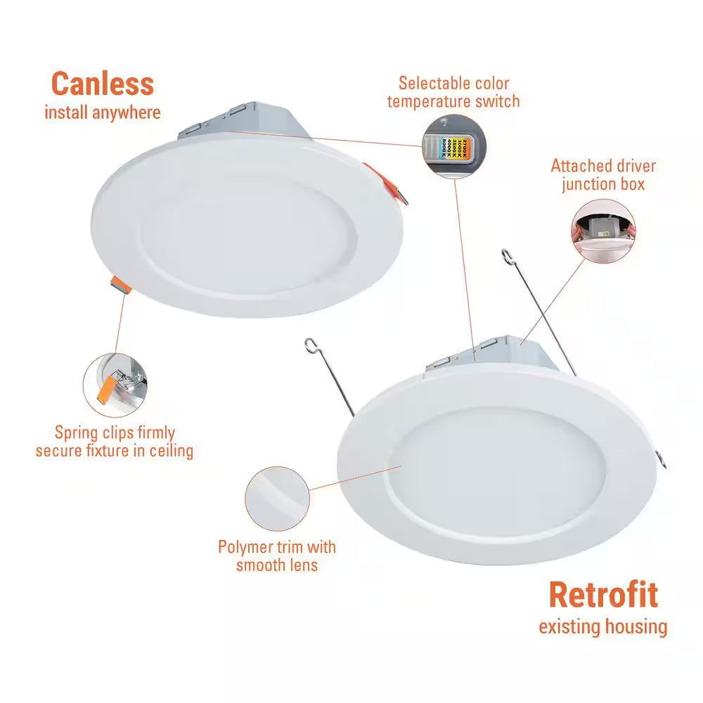 CJB 6 In. 2 in 1 Installation LED Downlight with Attached JBOX, 75-Watt Equivalent, 5CCT, 900-Lumen