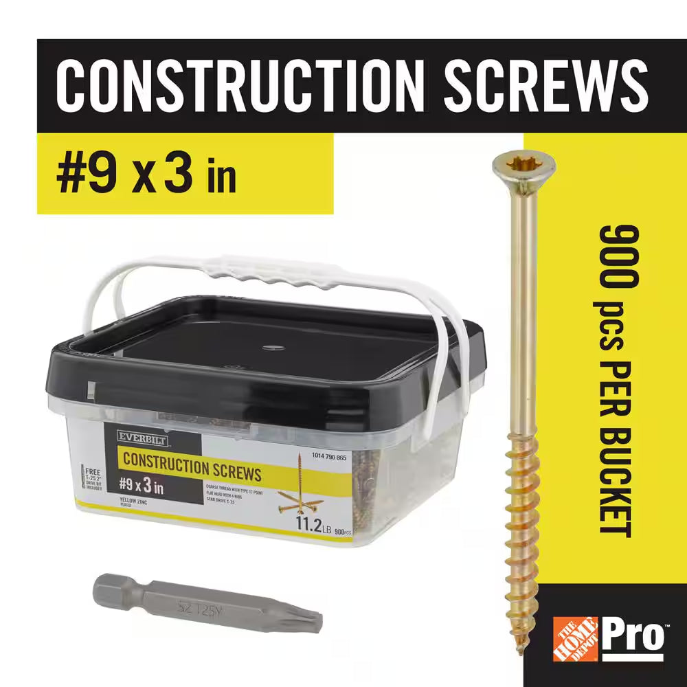 #9 X 3 In. Yellow Zinc Star Torx Drive Flat Head Wood Construction Screw (900-Piece)