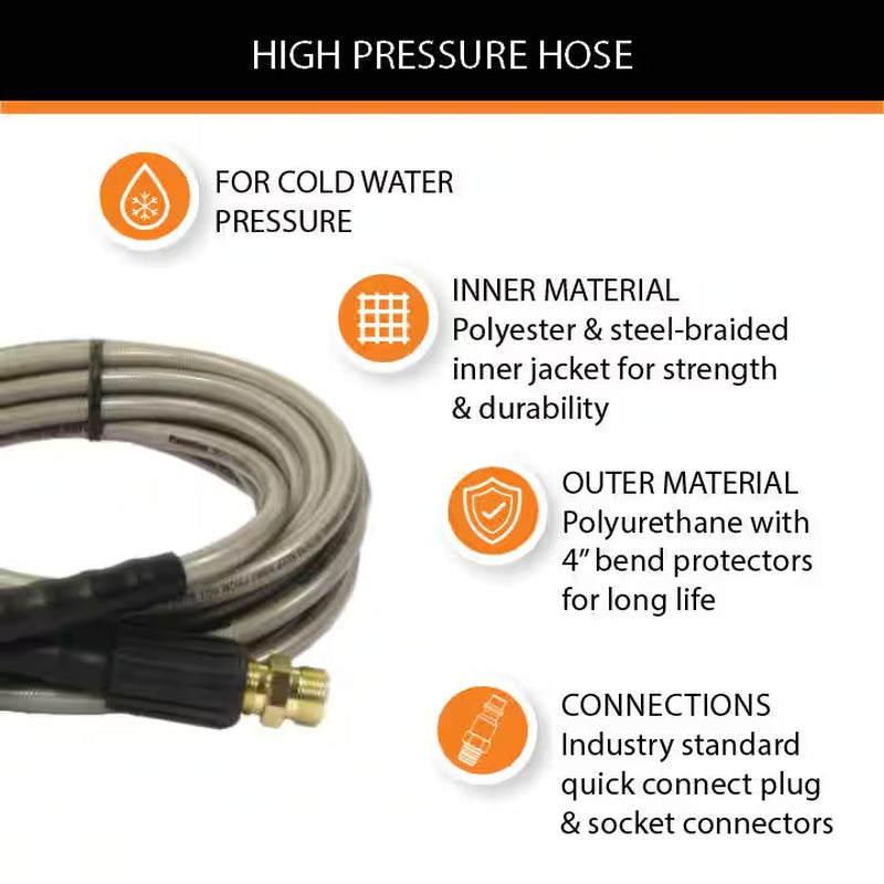 1/4 In. X 25 Ft. Hose 3200 PSI Compatible with Power Washer, Simpson, Ryobi, Westinghouse and Others with M22 Connectors