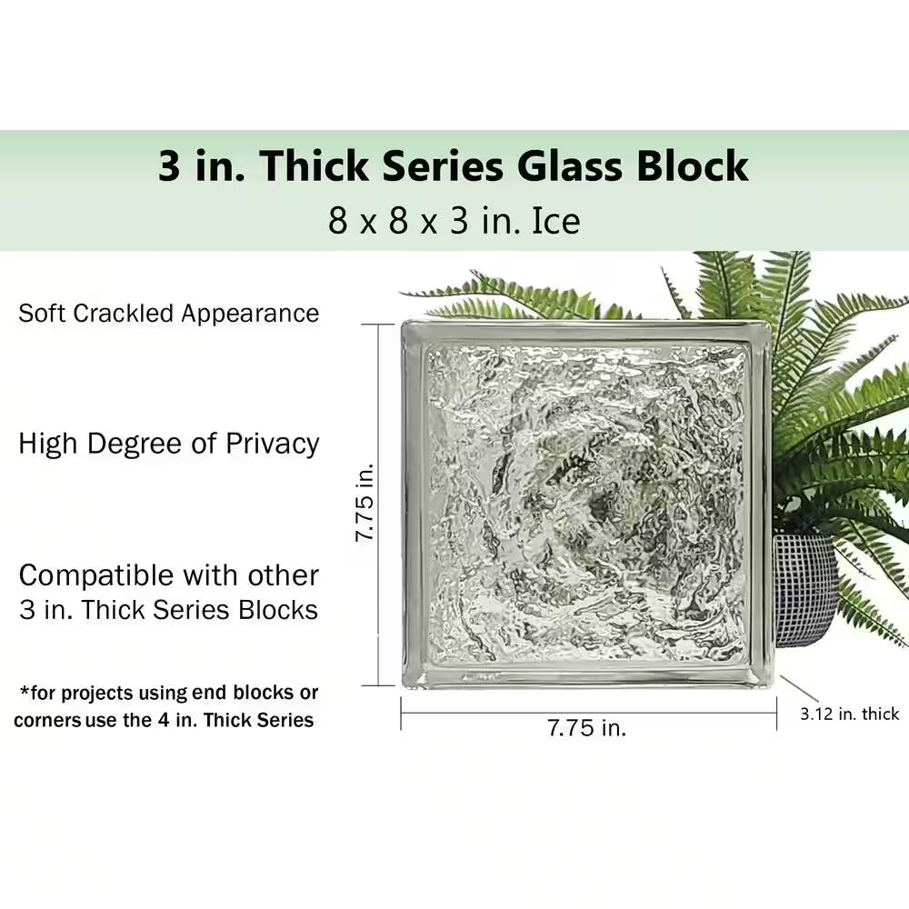 3 In. Thick Series 8 In. X 8 In. X 3 In. (10-Pack) Ice Pattern Glass Block (Actual 7.75 X 7.75 X 3.12 In.)