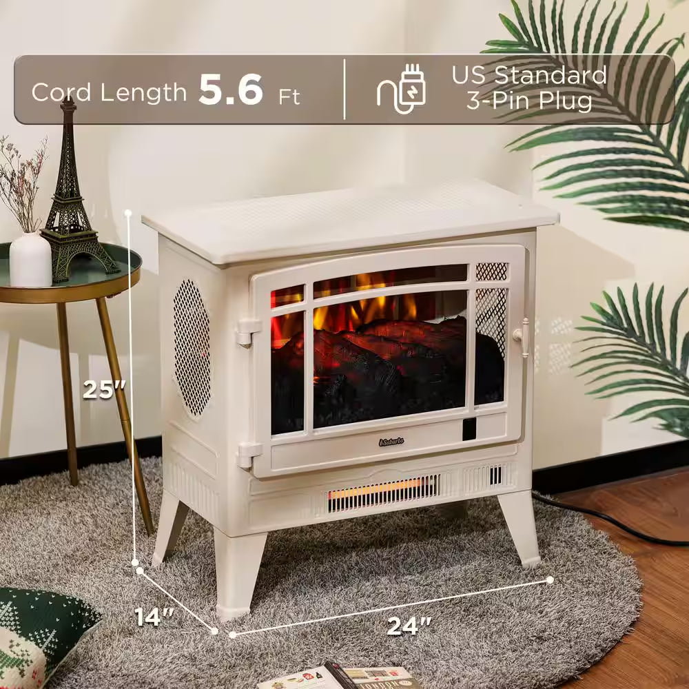 Suburbs 25 In. Wi-Fi Enabled Electric Fireplace Infrared Heater with Crackling Sound Freestanding Fireplace Stove, Ivory