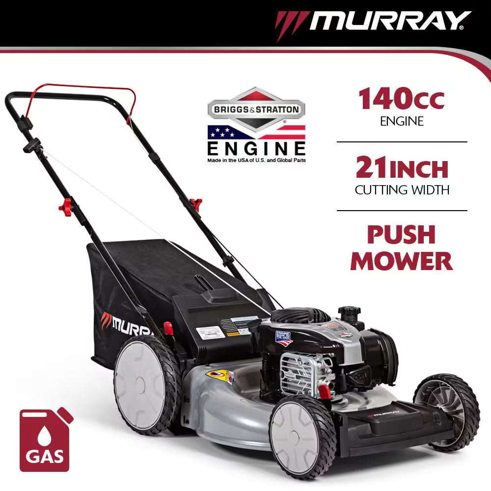 21 In. 140 Cc Briggs and Stratton Walk behind Gas Push Lawn Mower with Height Adjustment and with Mulch Bag