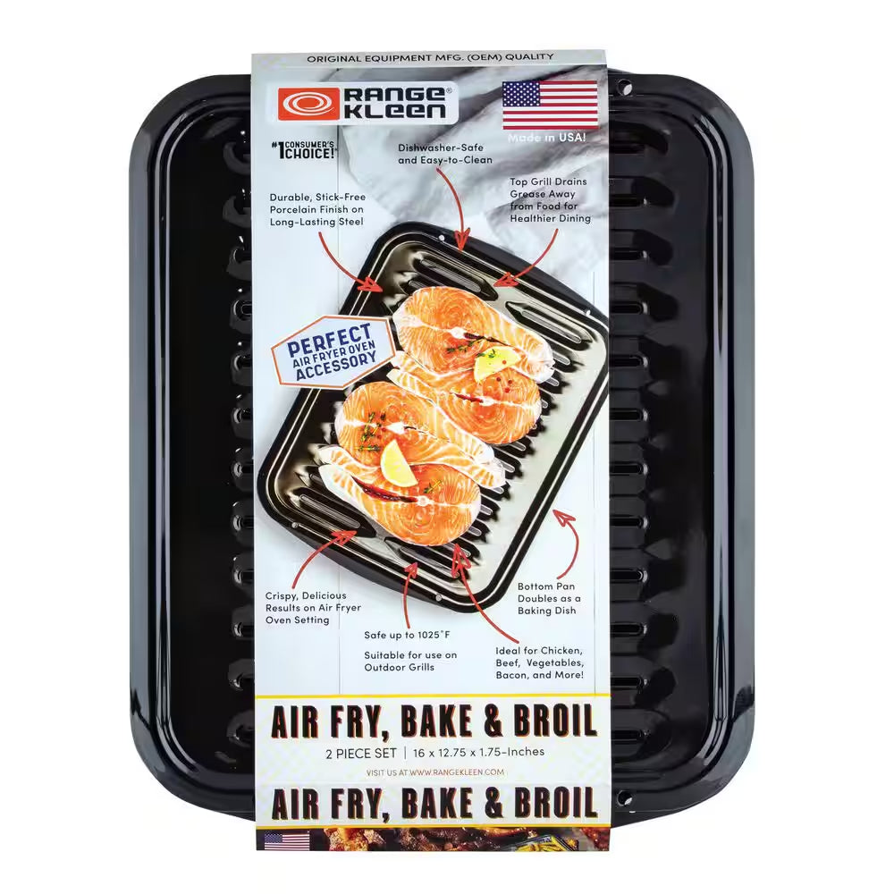 2-Piece Porcelain Broiler Pan in Black