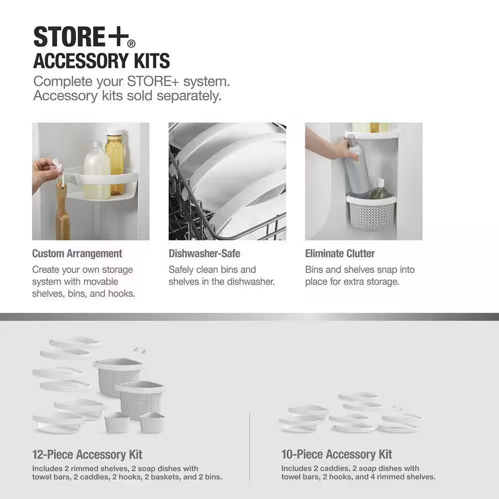 STORE+ 36 In. X 76 In. 1-Piece Direct-To-Stud Alcove Shower Back Wall in White