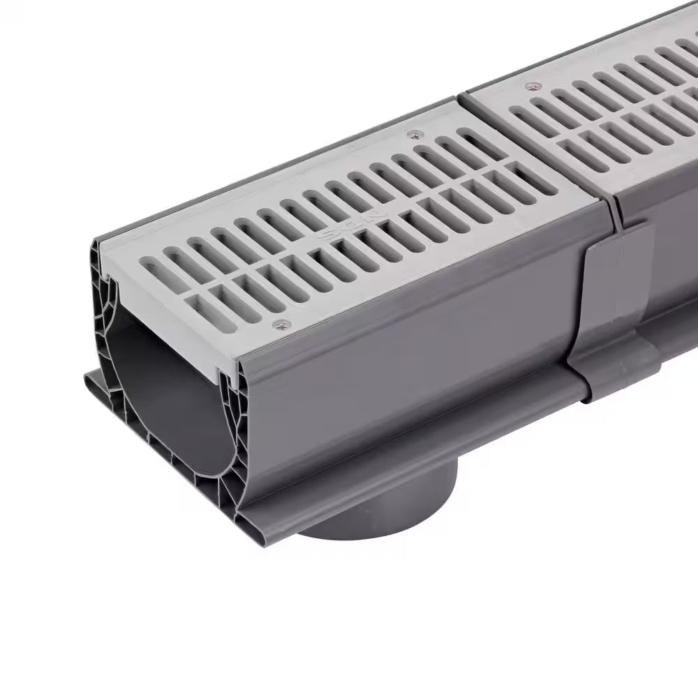 7 In. Spee-D Channel Drain with Grate and 3 In. and 4 In. Bottom Outlet