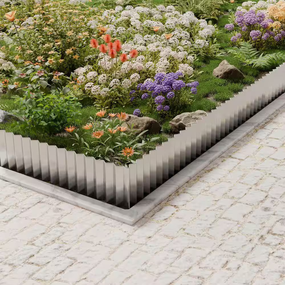 6 In. D X 480 In. W Corrugated Silver Metal Garden Edging Sturdy Lawn Border for Lawn Flower Bed Garden Yard