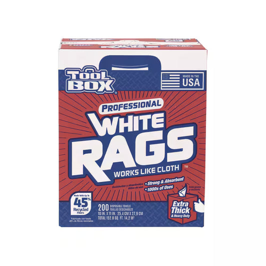 Professional White Rags (200 Sheets; 10 In. W X 11 In. L Sheet Size; Disposable Painter'S Rags - Natural Fibers)