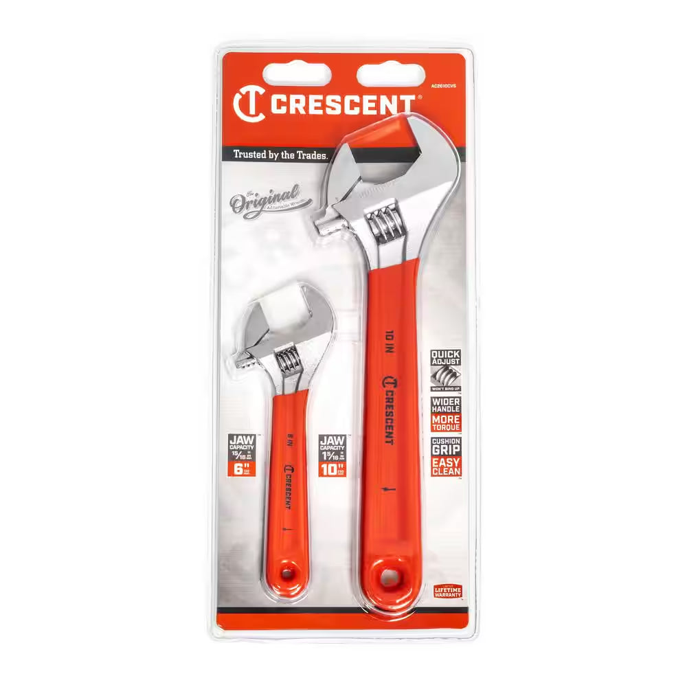 6 In. and 10 In. Chrome Cushion Grip Adjustable Wrench Set (2-Piece)