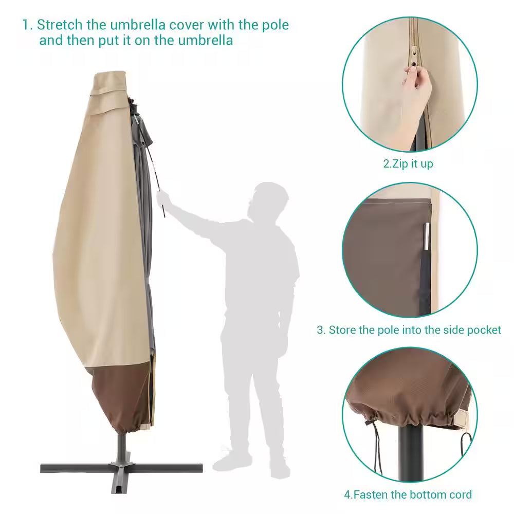 Fit for Cantilever Umbrella 9 Ft. to 11 Ft. Waterproof Outdoor Parasol Offset Umbrella Cover in Beige and Khaki