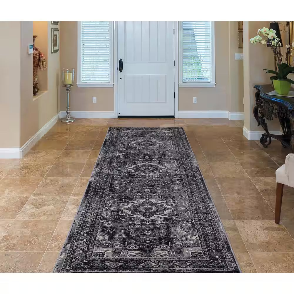 Angora Medallion Anthracite 2 Ft. X 7 Ft. Rectangle Indoor Runner Rug