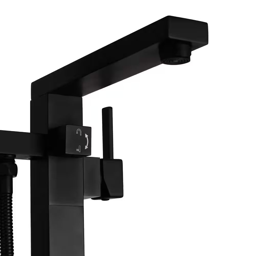 1-Handle Freestanding Floor Mount Roman Tub Faucet Bathtub Filler with Hand Shower in Matte Black