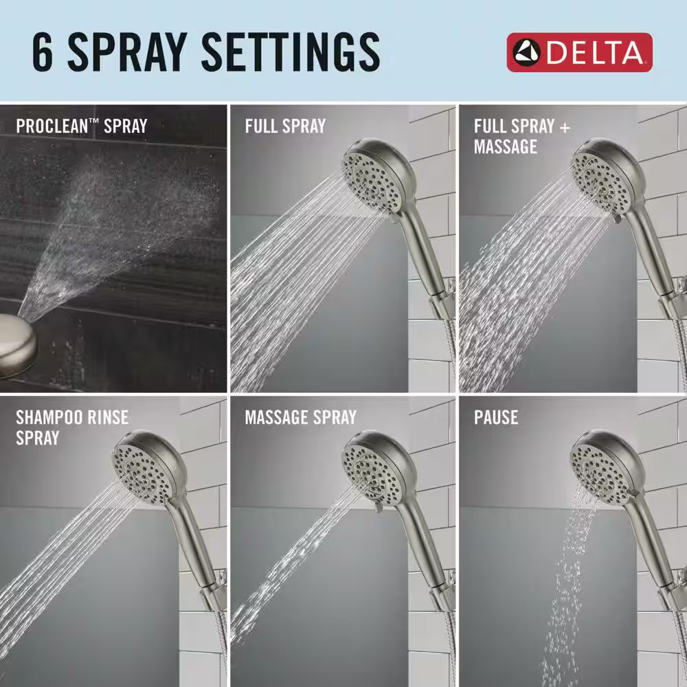 Proclean 6-Spray Wall Mount Handheld Shower Head 1.75 GPM in Spotshield Brushed Nickel