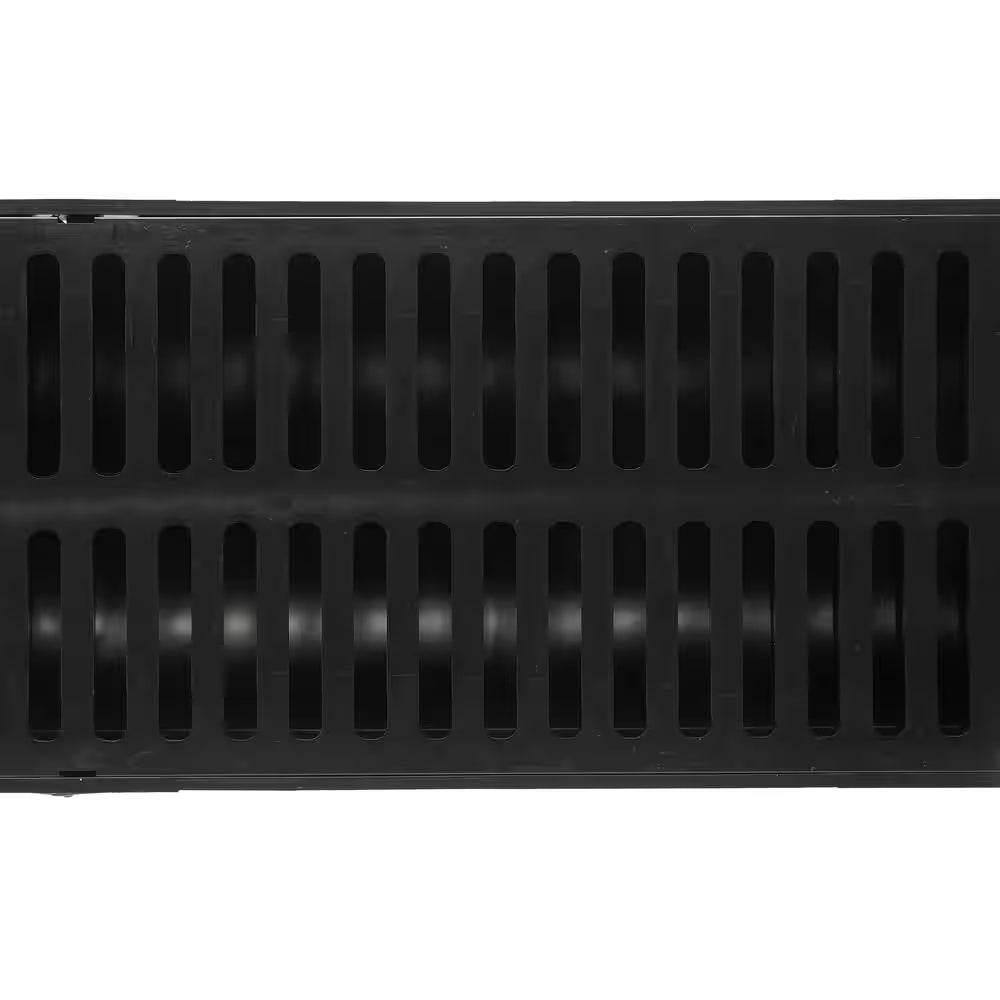 Compact Series 5.4 In. W X 3.2 In. D X 39.4 In. L Trench and Channel Drain with Black Grate