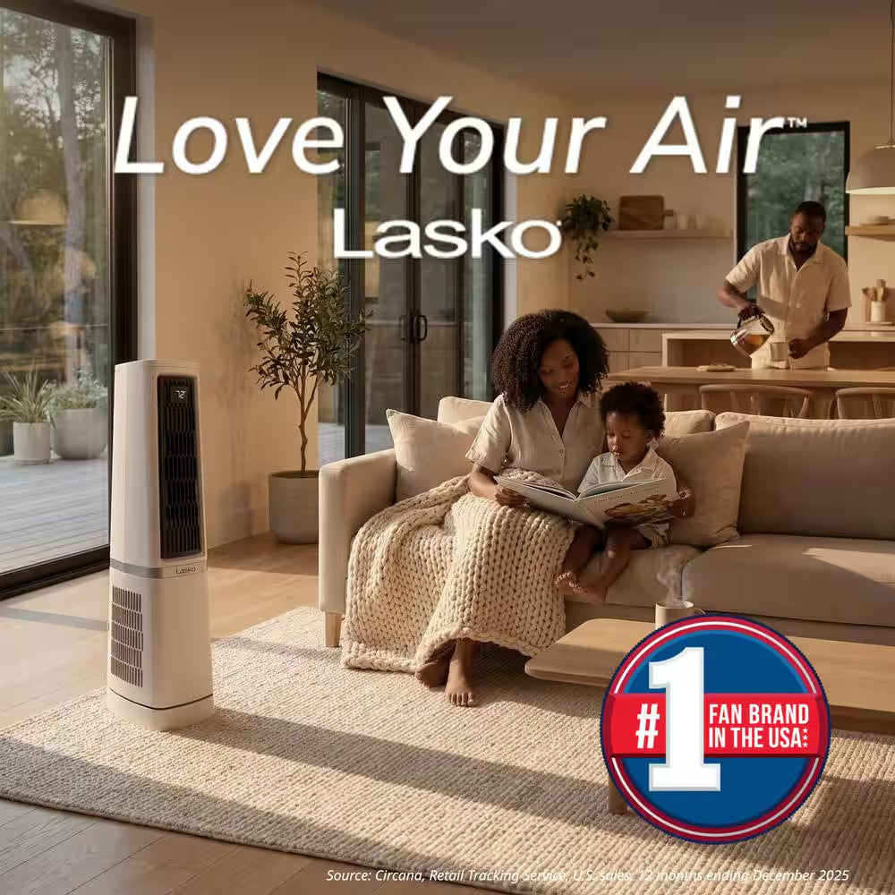 Stratus 35 In. 12-Speed High Velocity Oscillating Tower Fan in White with Quiet DC Motor, Remote, Timer, 11 In. Dia