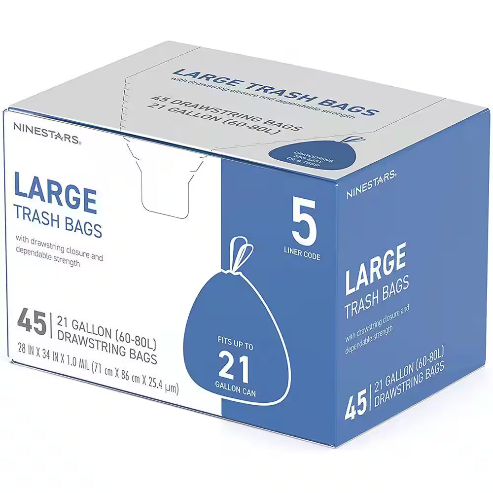 21 Gal. Large Kitchen Drawstring Closure Trash Bags (45-Count)