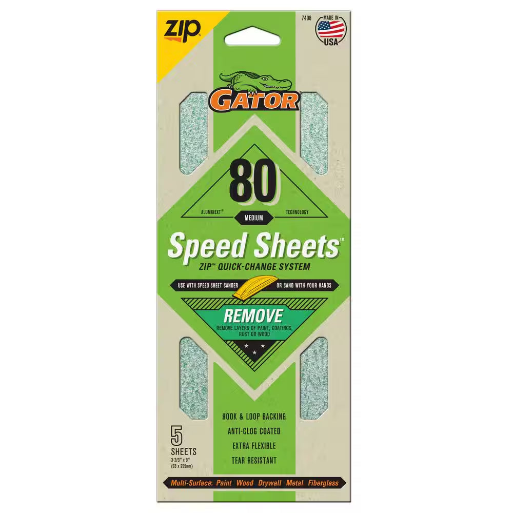 Aluminext Speed Sheets 3-2/3 In. X 9 In. 80 Grit Medium Hook and Loop Sand Paper (5-Pack)