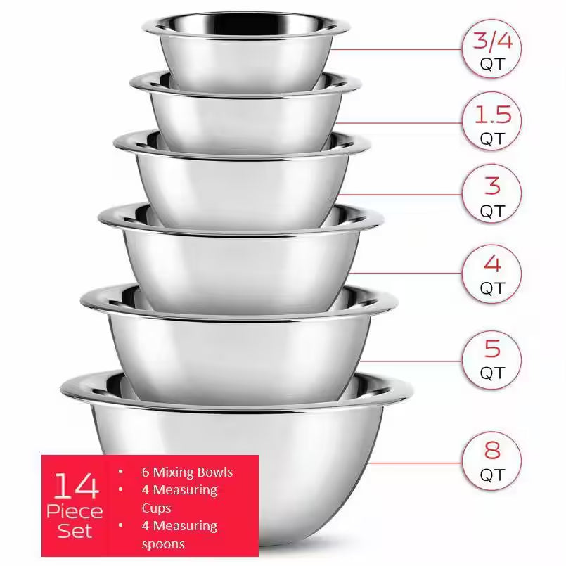 Nest plus 14-Piece Stainless Steel Kitchen Baking Mixing Bowl Set W/Measuring Cups
