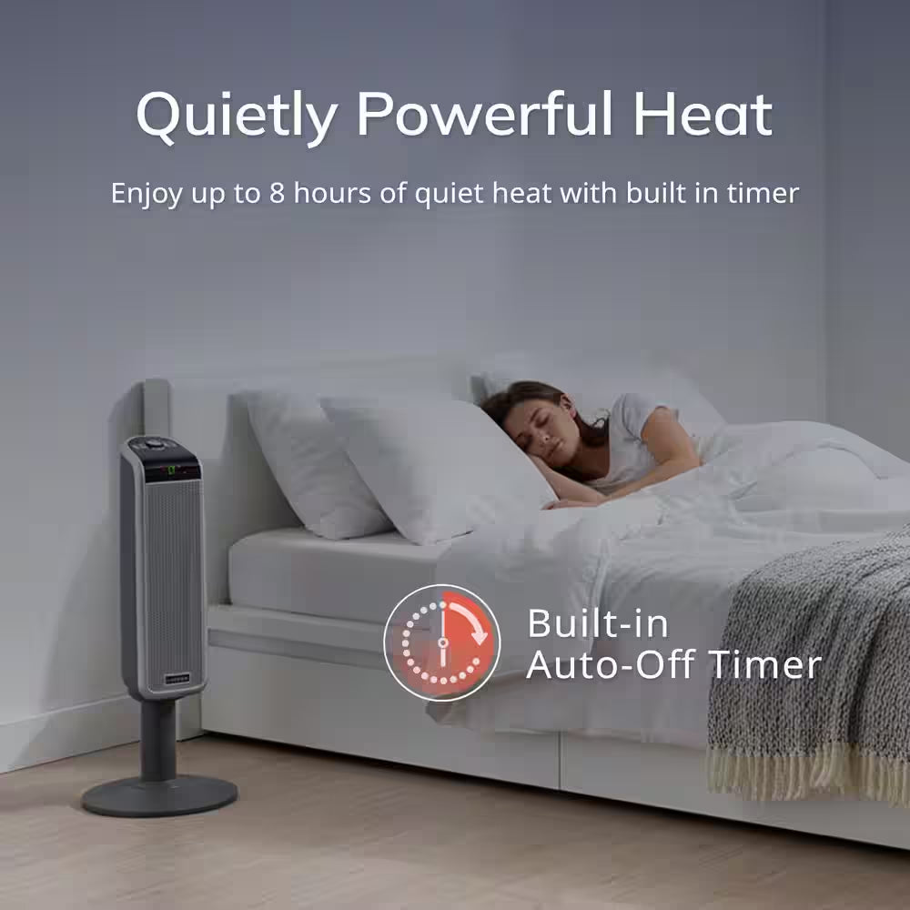 1500W 29 In. Gray Electric Pedestal Ceramic Oscillating Space Heater with Digital Display and Remote Control