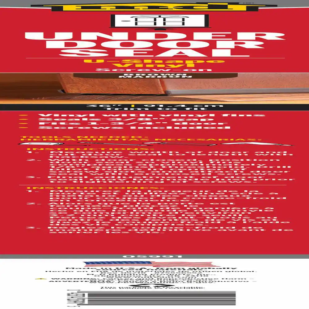 36 In. Brown Vinyl U-Shape Screw-On under Door Seal