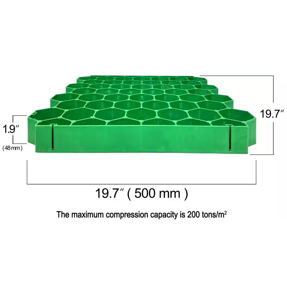 19.7 In. X 19.7 In. X 1.9 In. Green Permeable Plastic Grass Pavers for Parking Lots, Driveways (4 Pieces/11 Sq.Ft.)