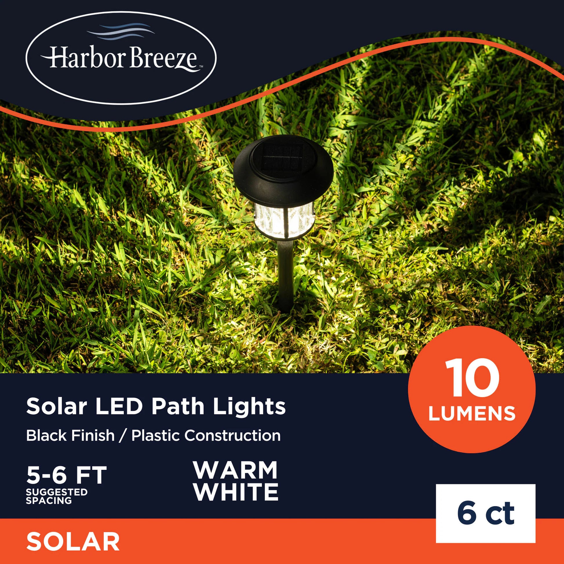 6 -Pack 10 -Lumens Matte Black Solar LED Outdoor Path Light Kit with Dusk-To-Dawn Sensor 3000-K