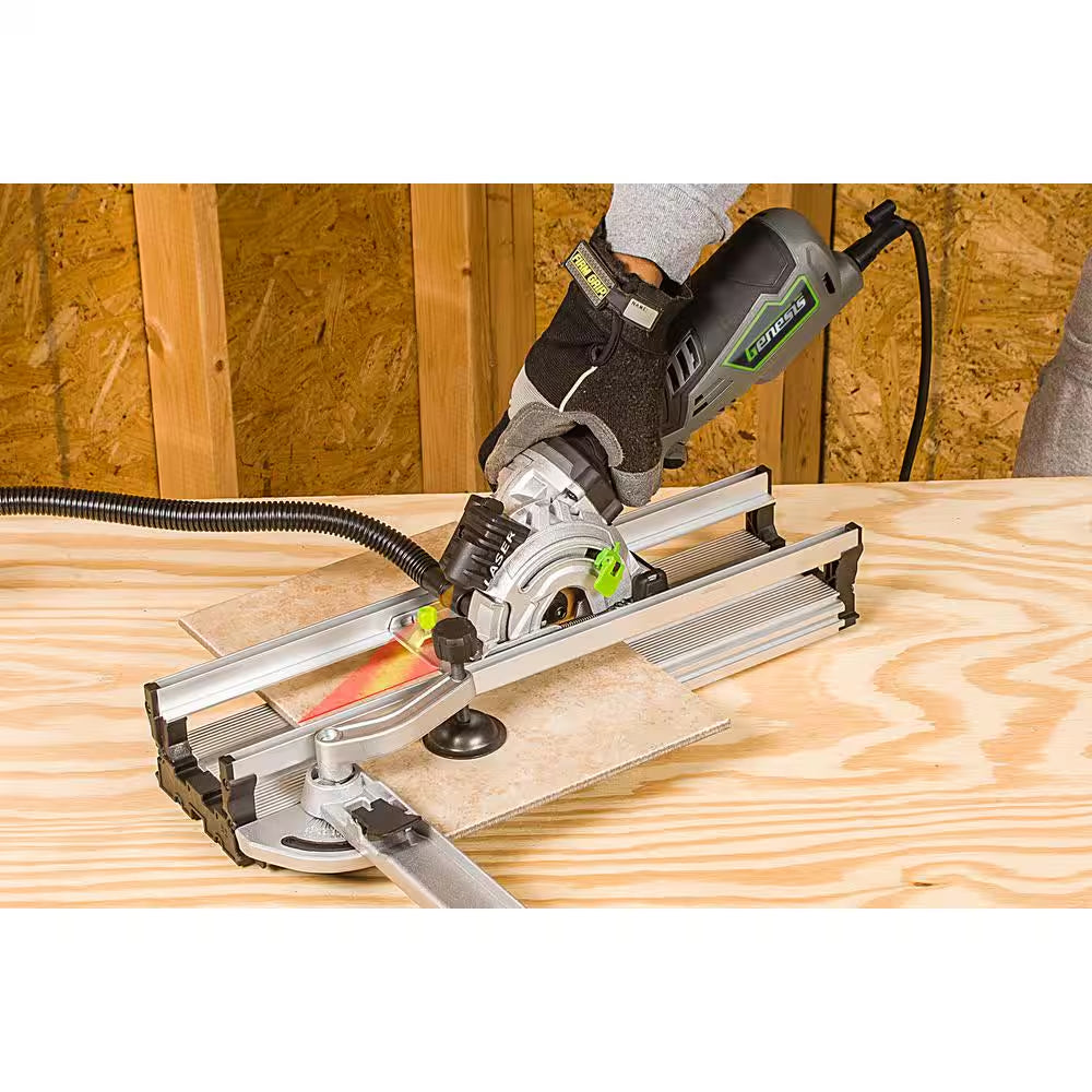 5.8 Amp 3-1/2 In. Control Grip Plunge Compact Circular Saw Kit with Laser, Hose, 3 Blades, Rip Guide and Bag