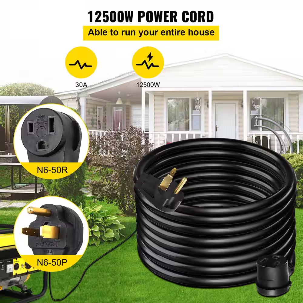 50 Ft. Heavy-Duty Outdoor 30 Amp 250-Volt Power Extension Generator Extension Cord for Welding Machines ETL Approved