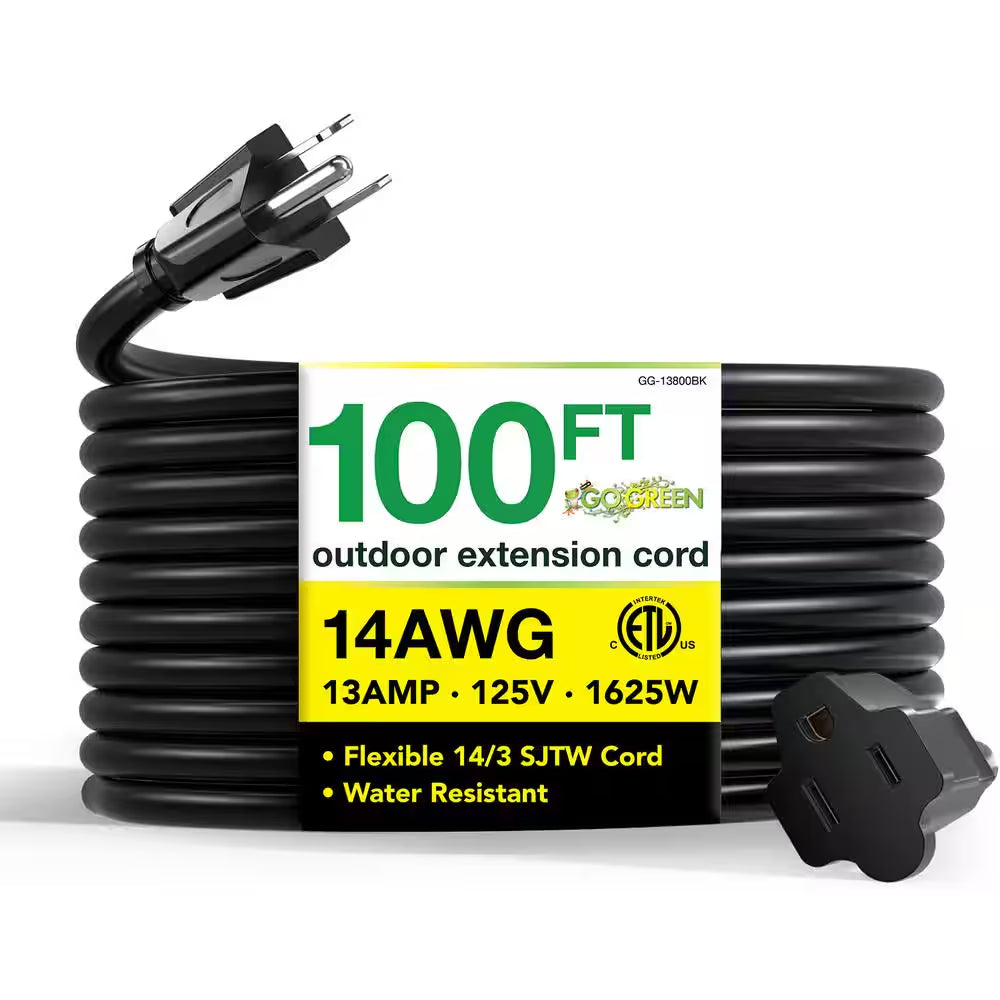 100 Ft. 14/3 SJTW Outdoor Extension Cord - Black