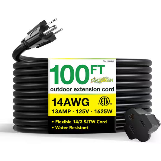100 Ft. 14/3 SJTW Outdoor Extension Cord - Black