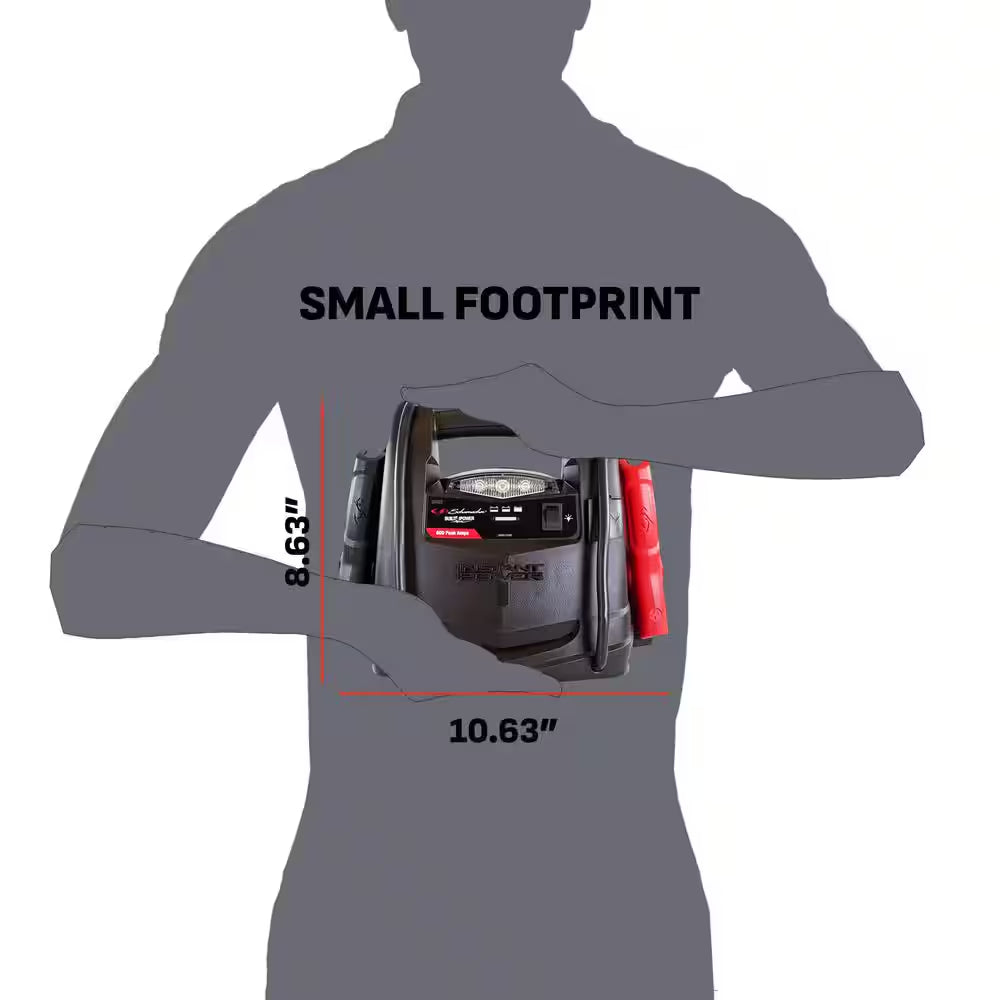 Automotive Portable Power Station and 600 Peak Amp Jump Starter with 12-Volt DC Outlet and LED Area Light