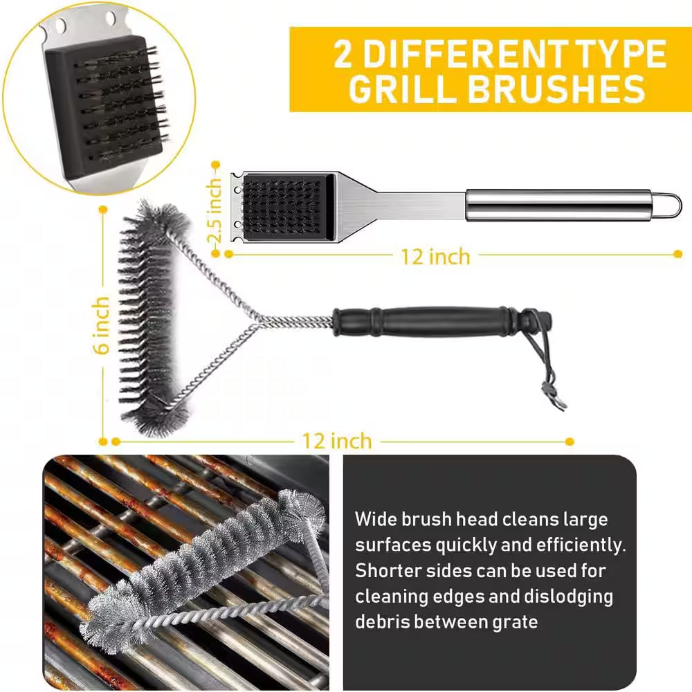 Stainless Steel Grill Cooking Accessory Tool Set 34-Pieces with Carry Bag, Thermometer, Grill Mats for Outdoor Camping