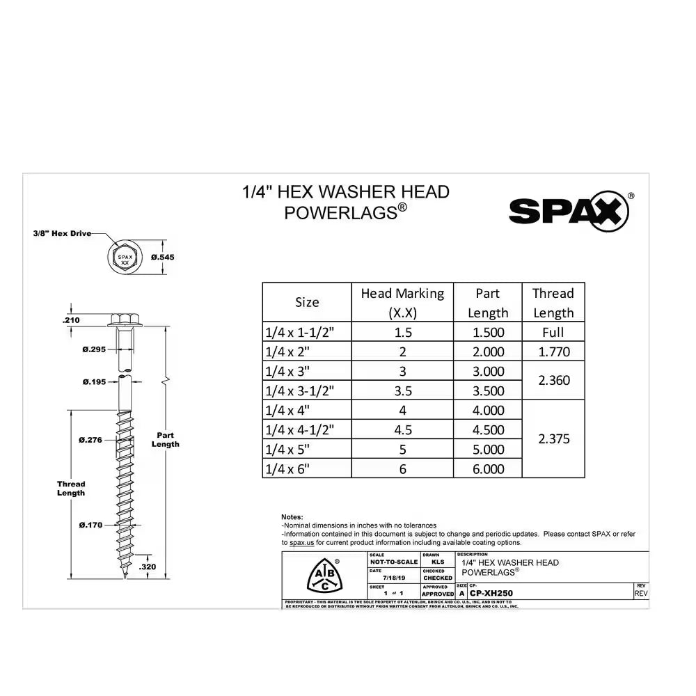 1/4 In. X 3 In. Exterior Hex Head Structural Wood Lag Screws Powerlags Hex (50 Each) Bit Included