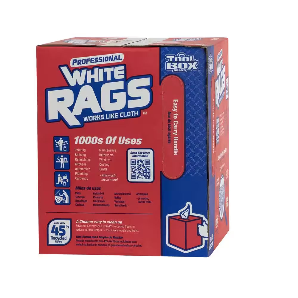 Professional White Rags (200 Sheets; 10 In. W X 11 In. L Sheet Size; Disposable Painter'S Rags - Natural Fibers)
