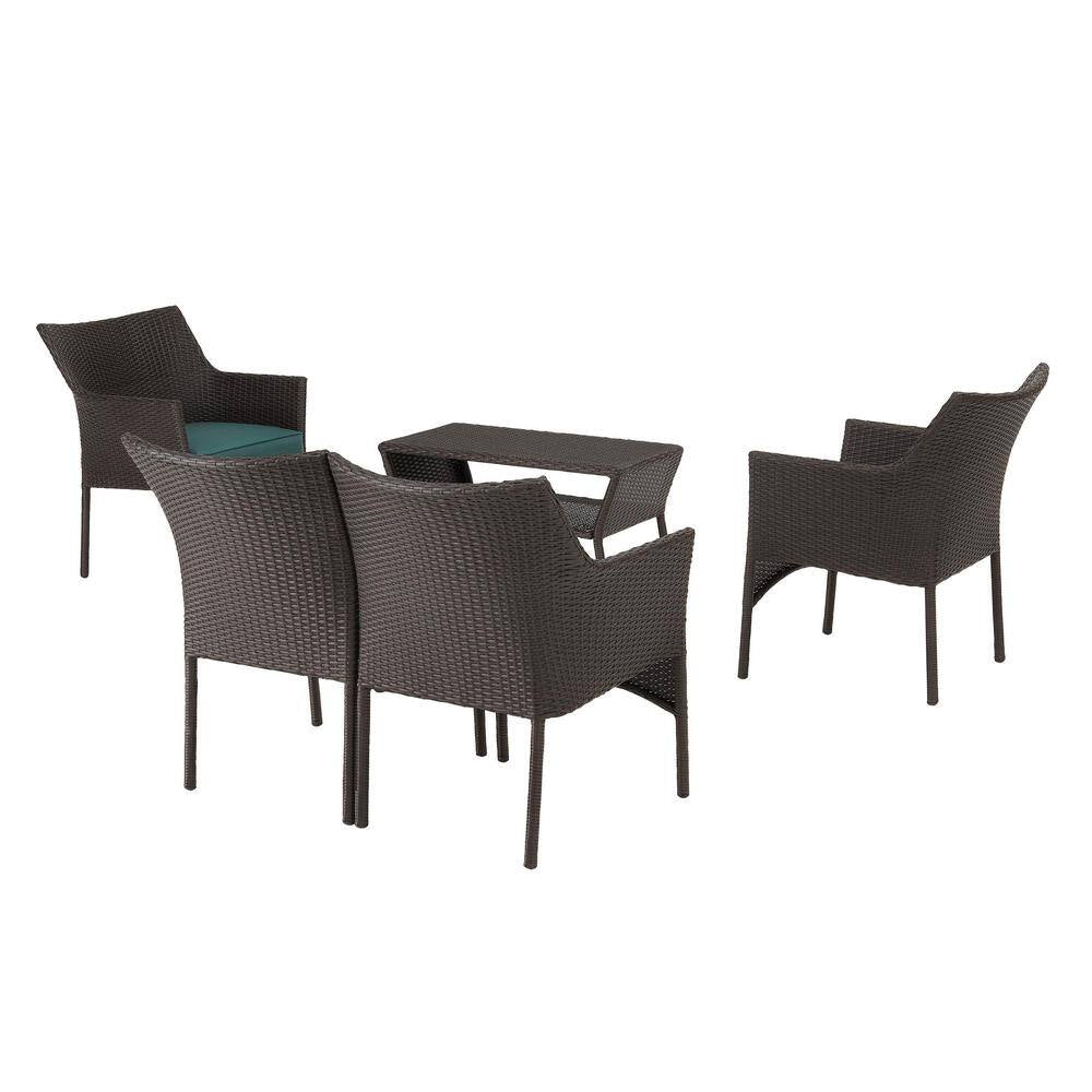 Terrace View 4-Piece Wicker Patio Conversation Set with Green Cushions